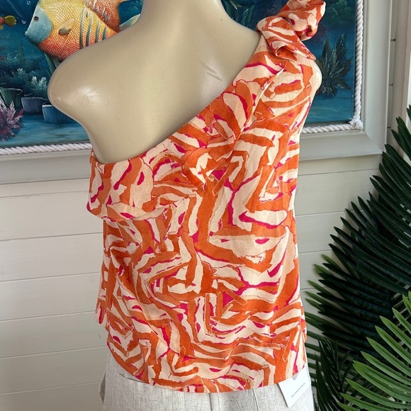 Nine West Orange and Pink One-Shoulder Blouse size L women’s top blouse - Picture 7 of 8